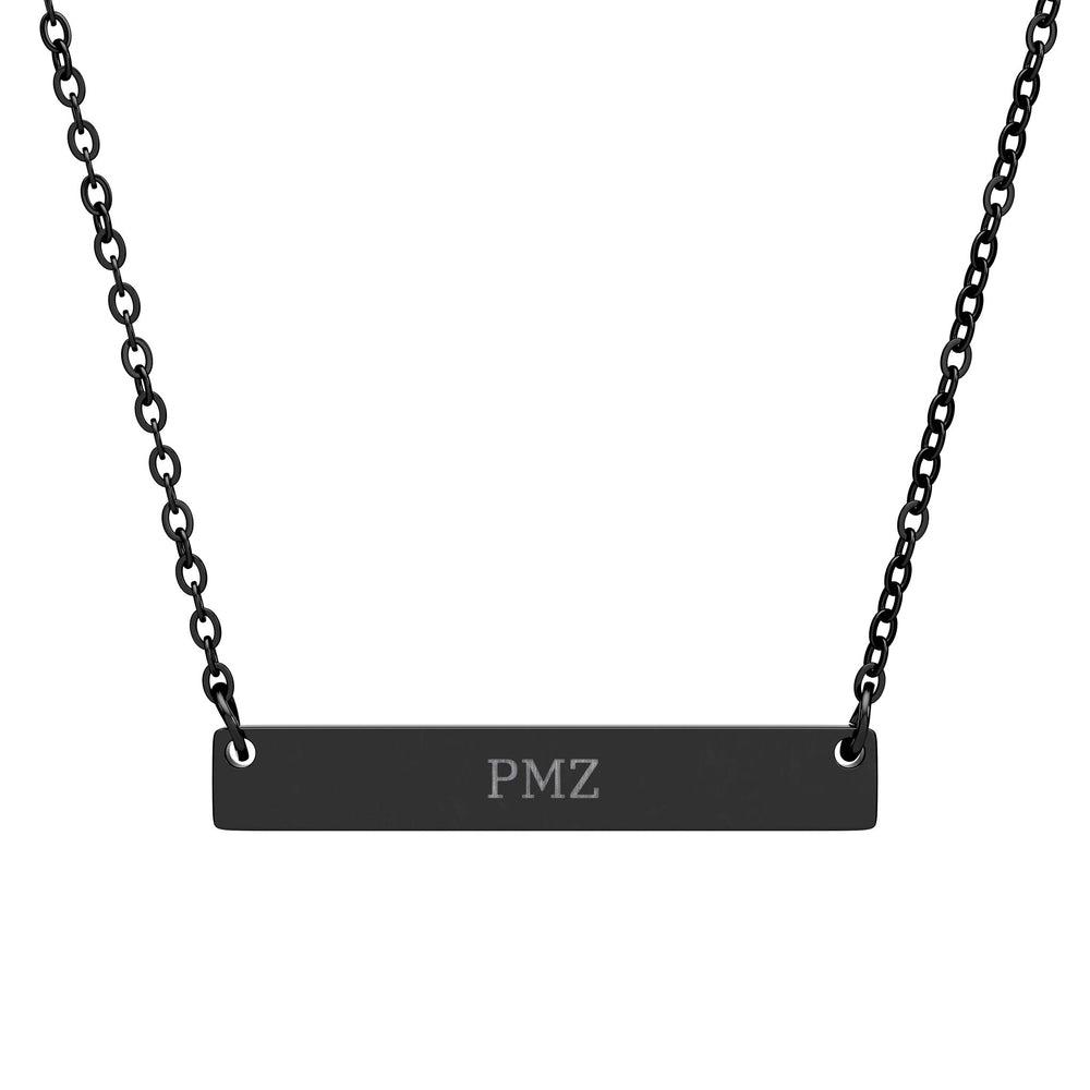 PMZ Engraved Horizontal Bar Necklace – Black / Gold PVD - Image 2