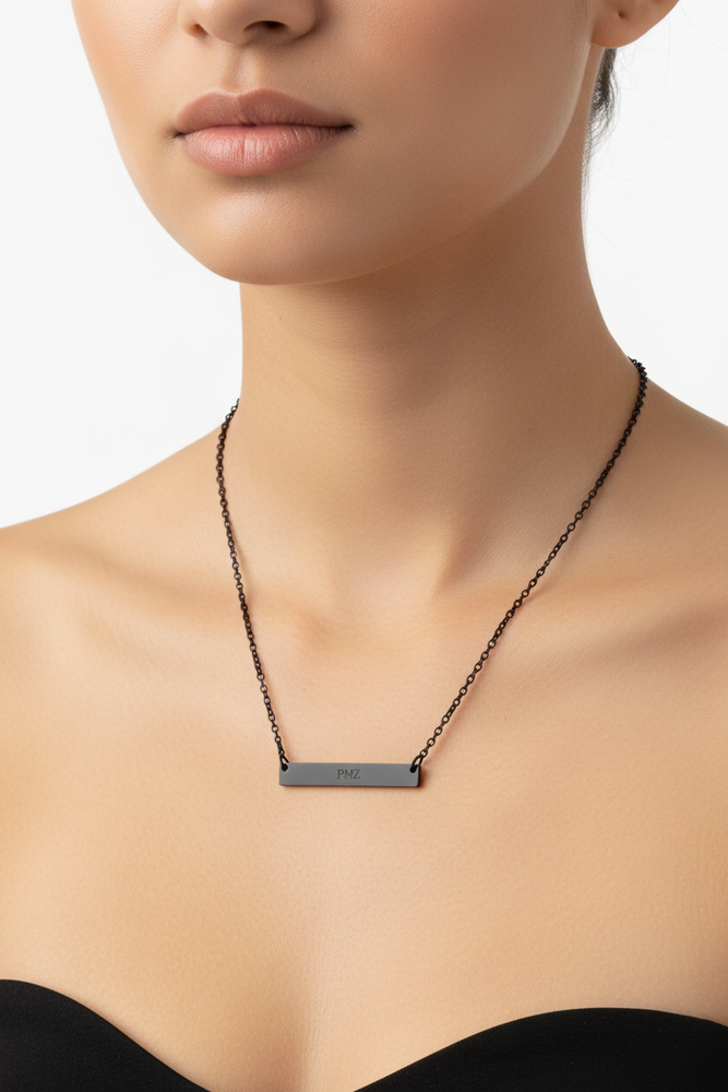 PMZ Engraved Horizontal Bar Necklace – Black / Gold PVD - Image 4